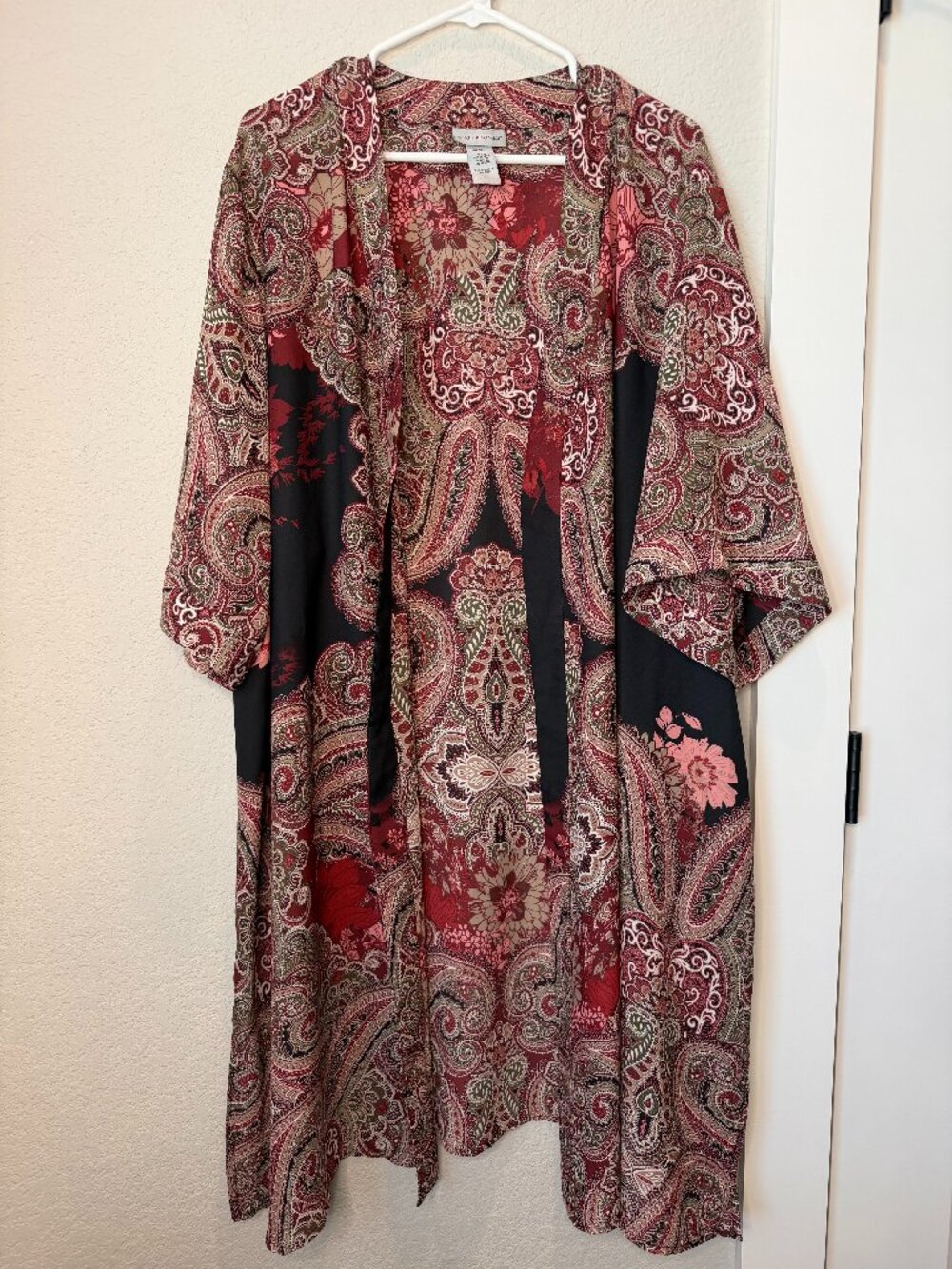 Catherines Red Paisley Floral Open Front Kimono Size 3X